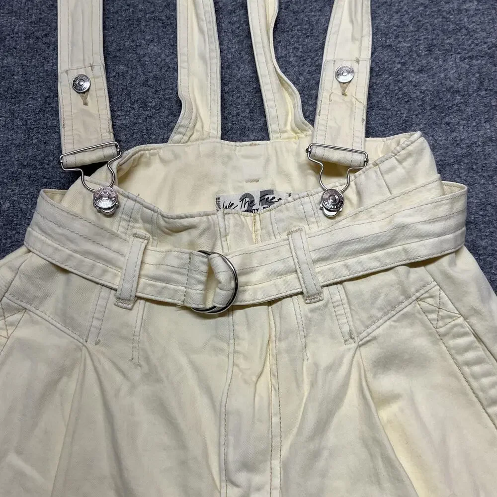 We The Free Shorts Womens 25 Yellow Paperbag Suspenders Belted Twill Cotton
